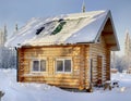 New wooden Russian sauna on a sunny winter day, the view from th Royalty Free Stock Photo