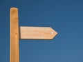 A new wooden sign post on the Hadrian`s Wall Path on the Solway Coast, Cumbria, UK, 3 miles from Carlisle Royalty Free Stock Photo