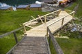 New wooden stairs outdoors. Carpenters work Royalty Free Stock Photo