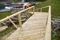 New wooden stairs outdoors. Carpenters work Royalty Free Stock Photo