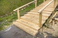 New wooden stairs outdoors. Carpenters work Royalty Free Stock Photo