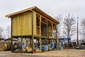 New wooden warehouse on a high base in the construction process Royalty Free Stock Photo