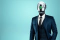 New workforce, Robot head suit worker, cyborg, office worker. Robotics, new normal, future, technology, modern design, magazine