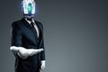 A new workforce, a robot in a suit lends a hand. Robotics, speed, superiority, new normal, future, technology, modern design,