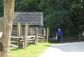 The New World old American 1800 styled timber Houses Sheds and Fencing at The Ulster America Folk Park Northern Ireland