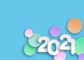 New year 2021 paper cut numbers in delicate colors. Decorative greeting card 2021 happy new year Colorful cutting Christmas banner