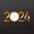 New Year 2024 countdown clock over silver background with fireworks and defocused lights. Vector Royalty Free Stock Photo