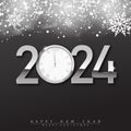 New Year 2024 countdown clock over silver background with fireworks and defocused lights. Vector Royalty Free Stock Photo