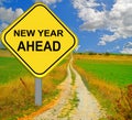 New year ahead red road sign - 3d rendering Royalty Free Stock Photo