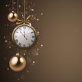 2017 New Year background with clock and silver balls. Royalty Free Stock Photo