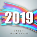 2019 New Year on the background of a colorful brushstroke oil or acrylic paint design element. Vector illustration. Royalty Free Stock Photo