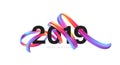 2019 New Year on the background of a colorful brushstroke oil or acrylic paint design element. Vector illustration Royalty Free Stock Photo