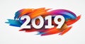 2019 New Year on the background of a colorful brushstroke oil or acrylic paint design element. Vector illustration Royalty Free Stock Photo