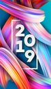 2019 New Year on the background of a colorful brushstroke oil or acrylic paint design element. Vector illustration Royalty Free Stock Photo