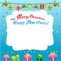 New Year Background Design Vector. Cartoon Illustration New Year Gifts, Garlands, Christmas Balls.