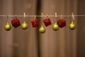 New year background with green balls and red gift boxes Royalty Free Stock Photo