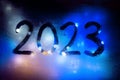 New year background of misted glass. 2023 numbers Royalty Free Stock Photo