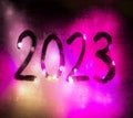 New year background of misted glass. 2023 numbers Royalty Free Stock Photo