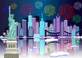 New Year background New York city with fireworks. Cityscape Building Line new york city and firework art Vector Royalty Free Stock Photo