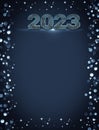 New year background with 2023 number and bokeh lights with fireworks and copy space for greeting card design