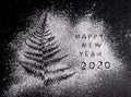 New Year 2020 background. Silhouette of flour on blackbackground
