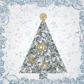 New Year background in Steampunk style - Christmas tree and snow
