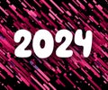 New Year 2024 background with white paper numbers on pink background made of material design rounded lines