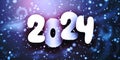 New Year 2024 background with white paper numbers with shadows on blue night snowy background