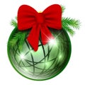 New year ball with red bow and pine branch
