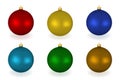 New year balls set. Realistic satined christmas toys.