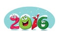 New year banner 2016 with funny figures in the snow Royalty Free Stock Photo