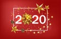 New Year 2020 banner with golden stars and ribbon Royalty Free Stock Photo