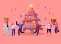 New Year Bash. Happy People Celebrating Party Having Fun and Dancing at Decorated Christmas Tree with Garland