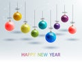 New Year Bckground with Set Colorful Christmas Balls. Vector Christmas balls 2017. Royalty Free Stock Photo