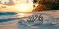 2026 New Year Beach Sunset Tropical Paradise Wallpaper Royalty Free Stock Photo