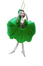 New year beautiful vintage old ballerina toy in green dress on white background Royalty Free Stock Photo