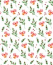 New year bells and butcher broom seamless pattern,