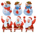 New year big set with santa claus and snowman characters Royalty Free Stock Photo