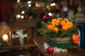 New year a bouquet of flowers and tangerines