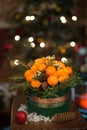 New year a bouquet of flowers and tangerines