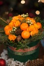 New year a bouquet of flowers and tangerines