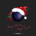 New year and bowling ball in santa hat Royalty Free Stock Photo