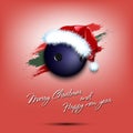 New year and bowling ball in santa hat Royalty Free Stock Photo