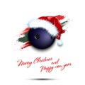 New year and bowling ball in santa hat Royalty Free Stock Photo