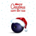 New year and bowling ball in santa hat Royalty Free Stock Photo