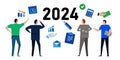 New year 2024 business prediction hope analysist for recovery in economic financial growth banner illustration