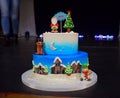 New Year cake 2020 with Santa Claus, Rudolph and Snowman