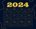 2024 new year calendar blue template with fluid design