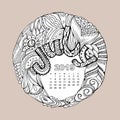 New year calendar grid with lettering July in zentangle inspired style. Christmas mandala. Zen monochrome graphic.