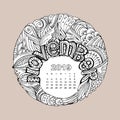 New year calendar grid with lettering November in zentangle inspired style. Christmas mandala. Zen monochrome graphic.